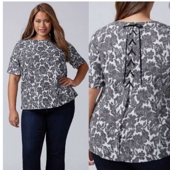 Lane Bryant Size 26/28 Lace Floral pattern Short Sleeve Lace Up Back Top Blouse - Picture 13 of 13